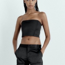 ZARA Black Satin Corset Bustier Crop Top Tube Top Women's Size M