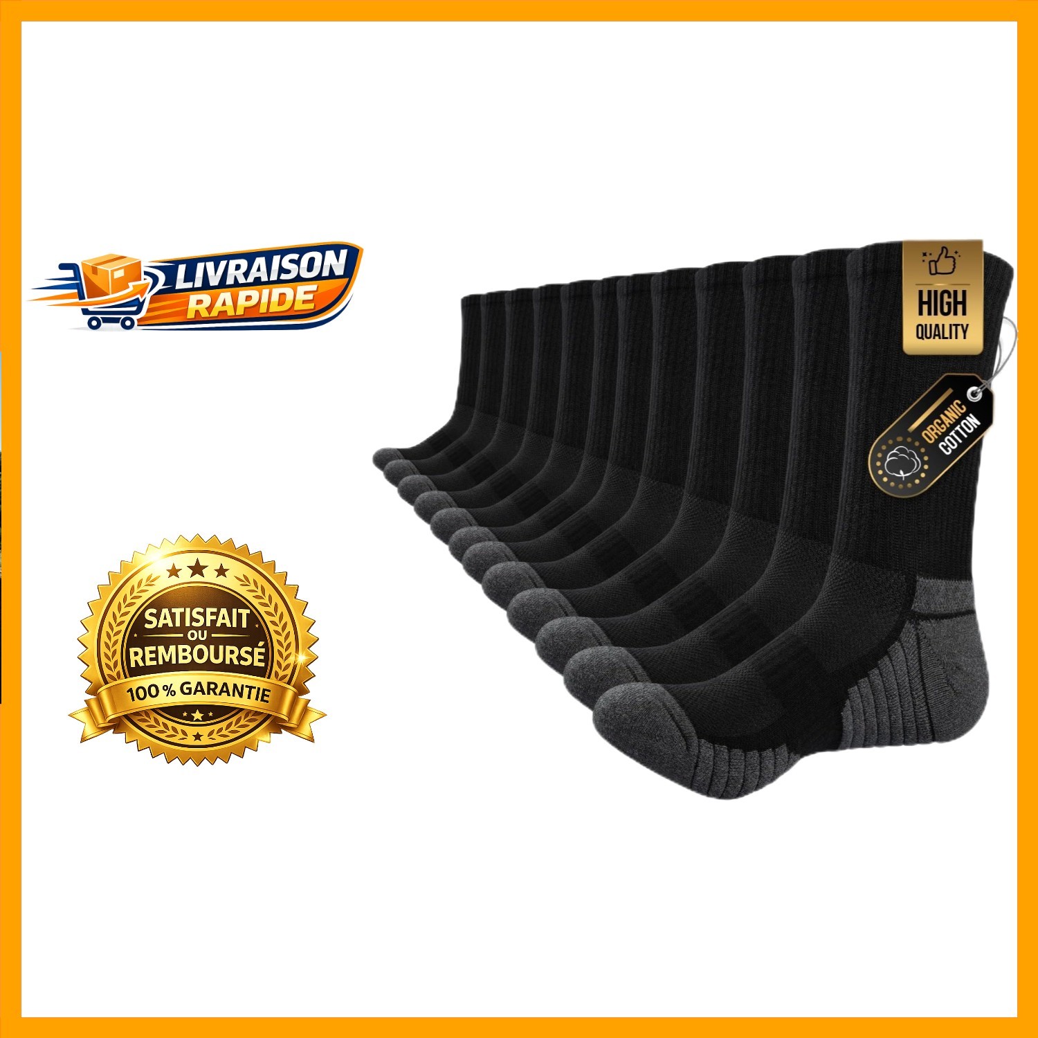 Chaussettes de sport antidérapantes respirantes en coton pour running pack de 6