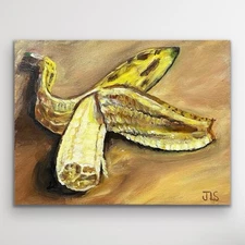 “Banana Unwrapped” Peeled Banana Painting  11 X 14” Not A Print