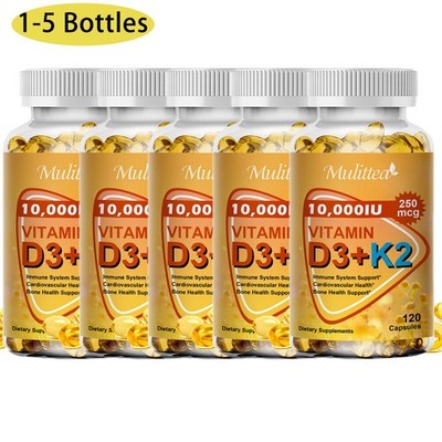 Vitamin K2 (250mcg) + Vitamin D3 (10,000 IU) 120 Softgels - Gluten Free