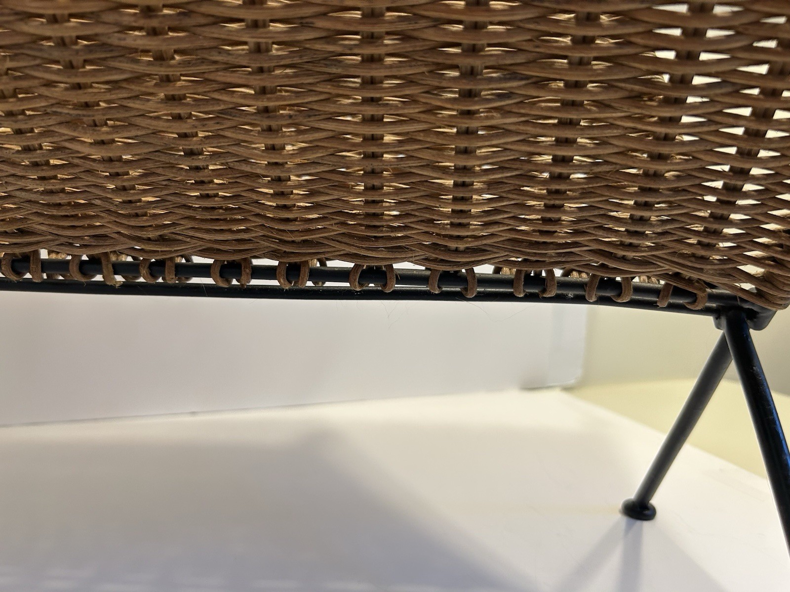 Vintage Mid Century Modern Magazine Holder Rattan Wicker Iron