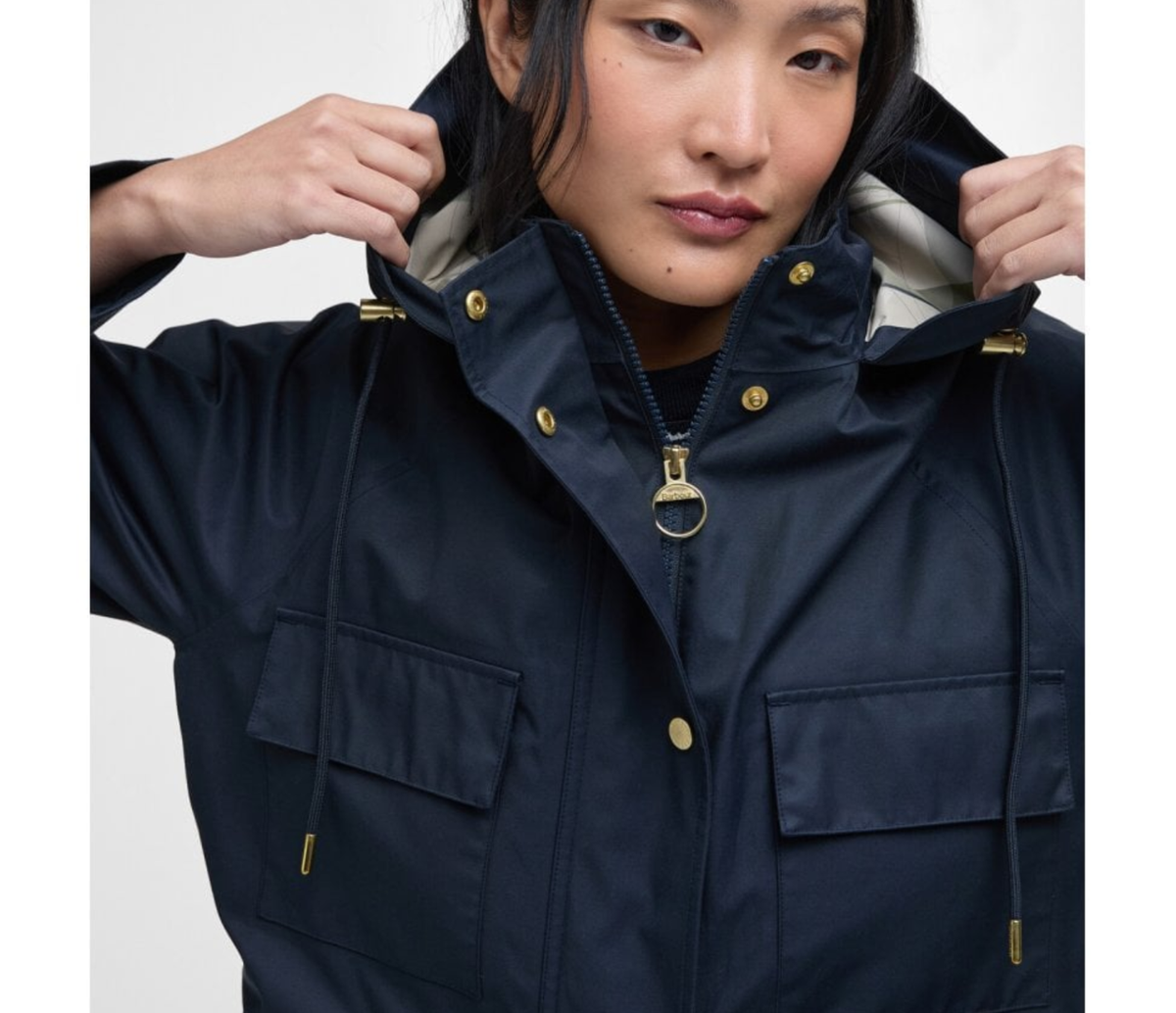 Dark Navy/Rosemary ~Barbour Khai Waterproof Hooded Jacket MSRP$460