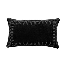 HiEnd Accents Stella Faux Silk Velvet Embroidered Lumbar 14x24 Black Embroidery