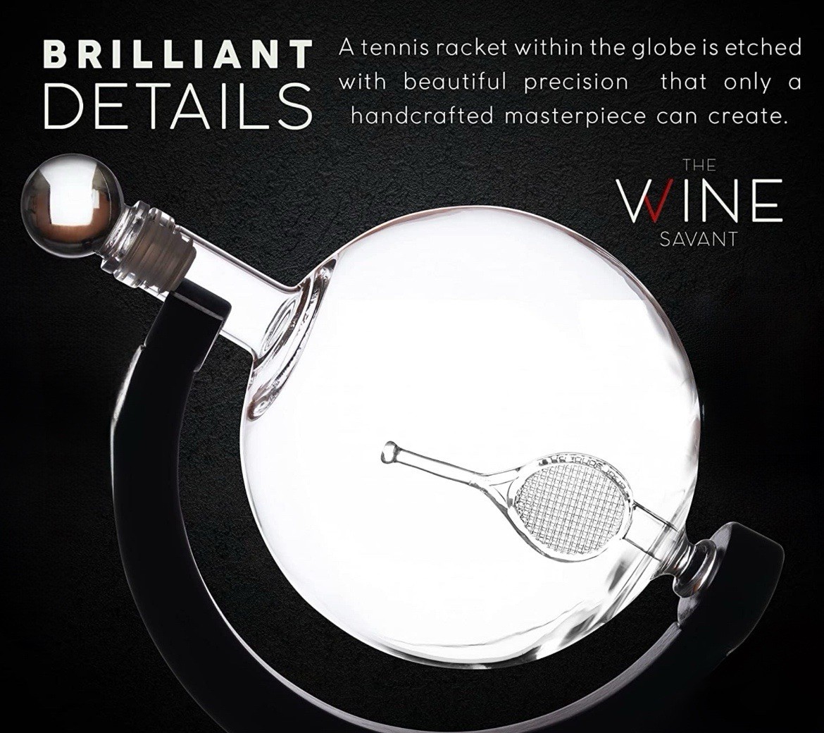 The Wine Savant Decanter Set Glass Tennis Lovers Together NIB Borosilicate Glass