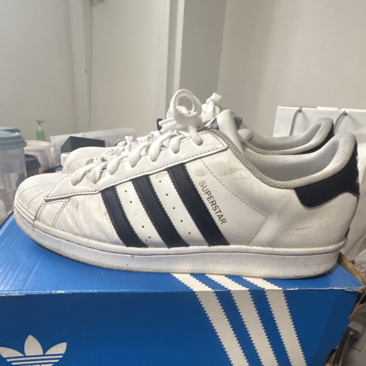 adidas Superstar White Black Men's Cushioned Comfort Sneakers US 10