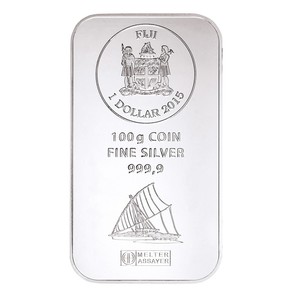 Münzbarren Fiji 100 Gramm Silber Argor Heraeus 999,9er Silberbarren 2015