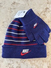 NWT NIKE Boys Youth  Game Royal  Fold over Beanie Hat/Gloves Set Blue