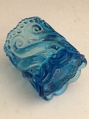 L.G. Wright S Repeat Celeste Blue Glass Toothpick Holder UV Glow Vtg - Picture 16 of 21