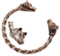 Bronze Wikinger Armreif Gr.L Wolfarmreif Odins WöLfe Wolf Wolfskopf Zier