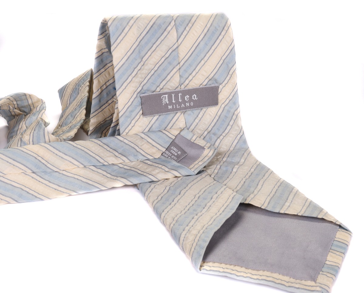 NWT ALTEA Milano pure silk TIE off-white blue luxury handmade