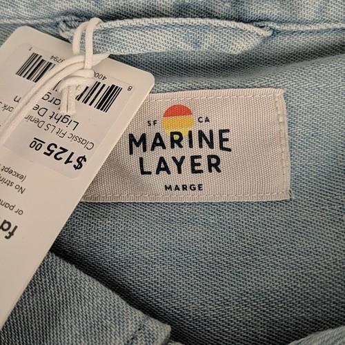 New Marine Layer Faded Denim Work Shirt Large Pearl Snap Western Classic Fit - Picture 4 of 12