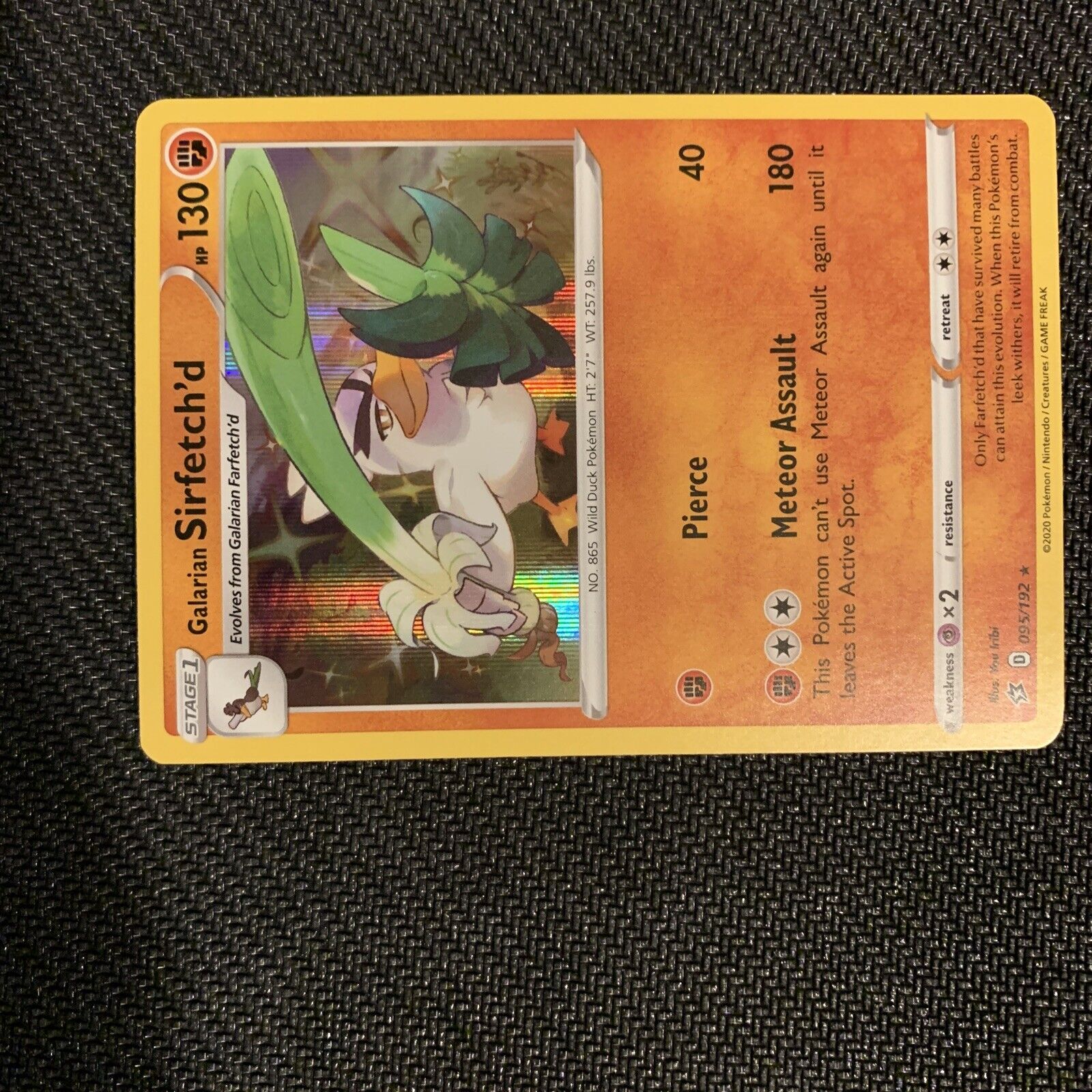 Galarian Sirfetch'd 095/192 - Rebel Clash - Foil - Pokemon Evolution Card  Set - Galarian Farfetch'd - Rare 2 Card Lot