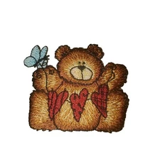 Teddy Bear with Dragonfly & 3 Hearts String Sitting Embroidered Patch Iron On