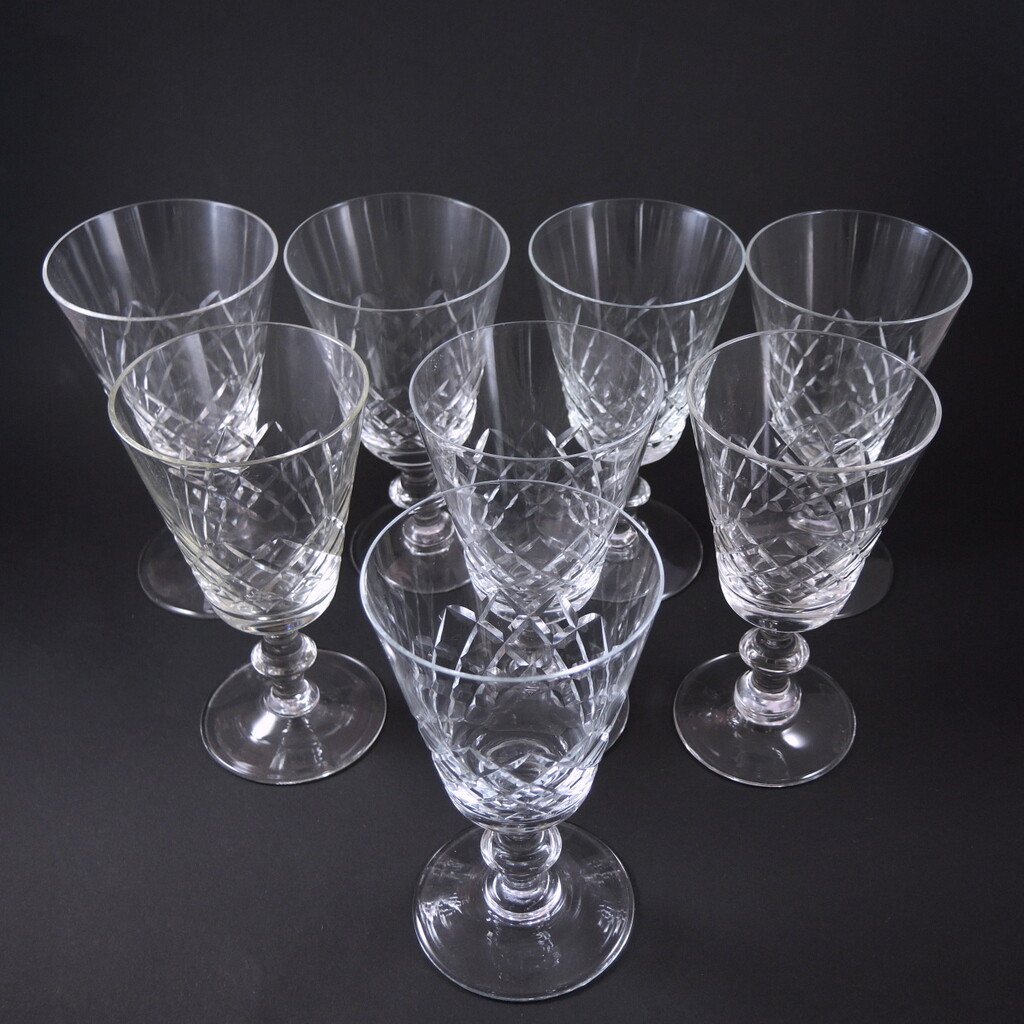 8 Vintage Danish Lyngby Cut Crystal Shape Eaton Antik Red Wine