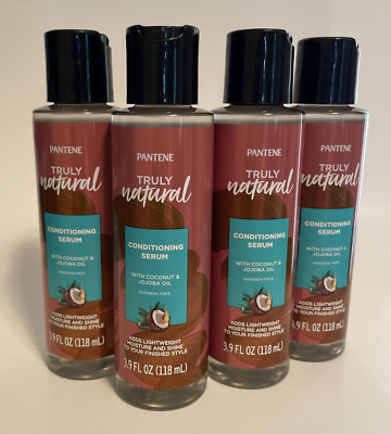 4 Pantene Truly Natural Conditioning Serum Coconut & Jojoba Oil 3.9 oz each