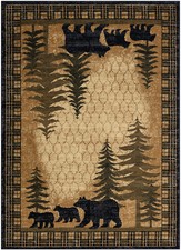 8x10 7'10" x 9'10" Bear Pine Forest Lodge Cabin Area Rug  FREE SHIPPING 