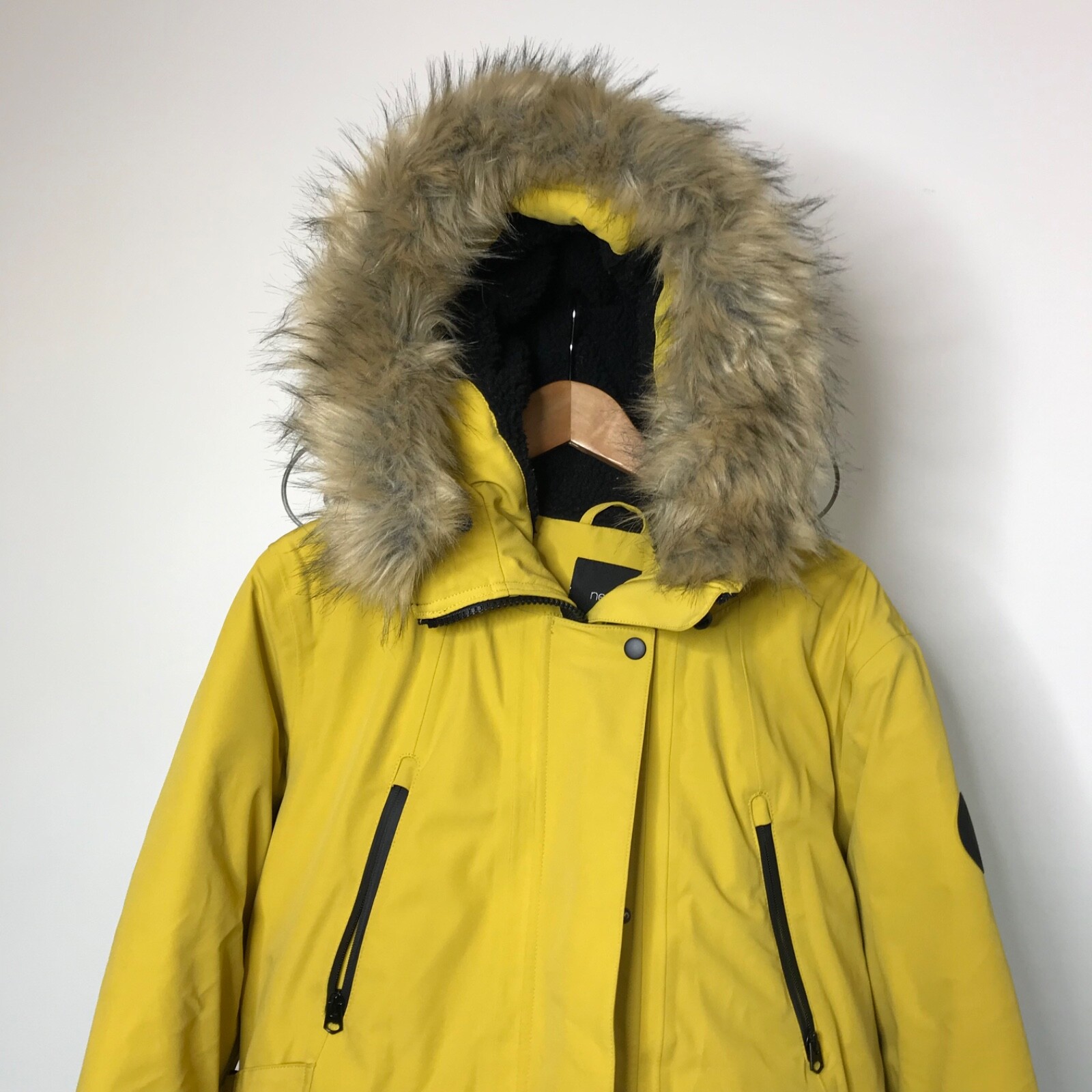Next Ladies Parka Coat, Size 16, Yellow, Fur Trim, Thick Quilted, Good Condition eBay