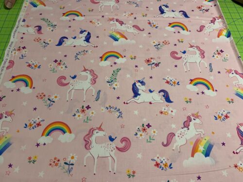 Fabric Unicorns Happy Little on Pink KAUFMAN Cotton 1/4 yard 6310 - Picture 3 of 4