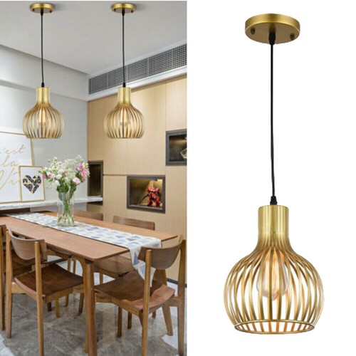 Modern Gold Pendant Light Fixture Hanging Ceiling Kitchen Island Metal Cage Lamp
