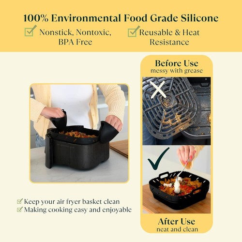 Air Fryer Accessories 8 pcs Set - Square Airfryer Silicone Liners, Rack, Skewer - 第 2/9 張圖片