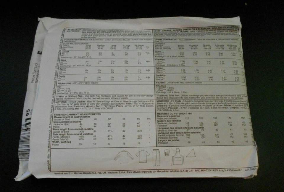 McCall's 2233 Uniform Essentials EX Large 48, 48 Misses Mens Jacket Shirt Apron - Image 2 of 2