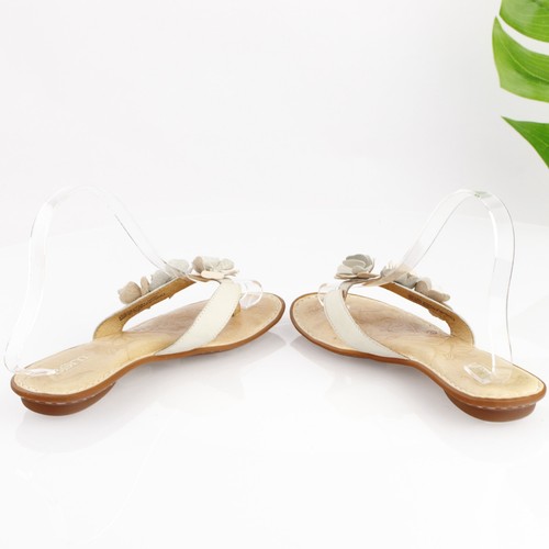 Born Womens Sandal Size 7 Creamy White Leather Thong Flower Petal Flip Flop Shoe - Picture 7 of 14