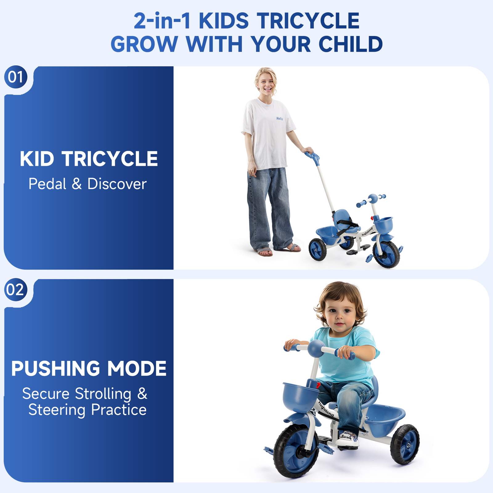 Baby Push Trike Toddler Tricycle Boy and Girls Kids Tricycle with Push Handle US