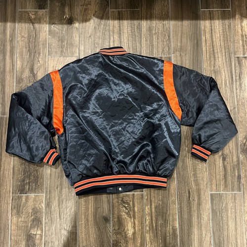 Vintage 90s Chicago Bears NFL Satin Bomber Jacket XL blue Orange - Picture 2 of 6