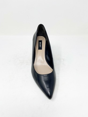 DKNY Classic Black Leather Block Heels Gold Trim Size 6 M - 第 4/5 張圖片