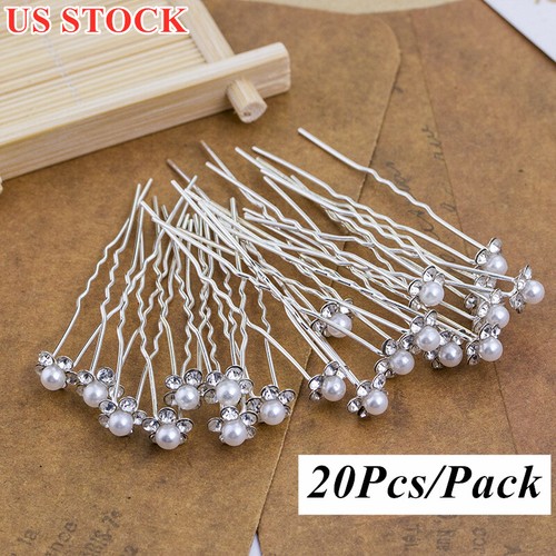 20Pcs Women Ladies Wedding U - Shaped Bridal Hair Clip Pearl White Cute Hairpin - Picture 2 of 6