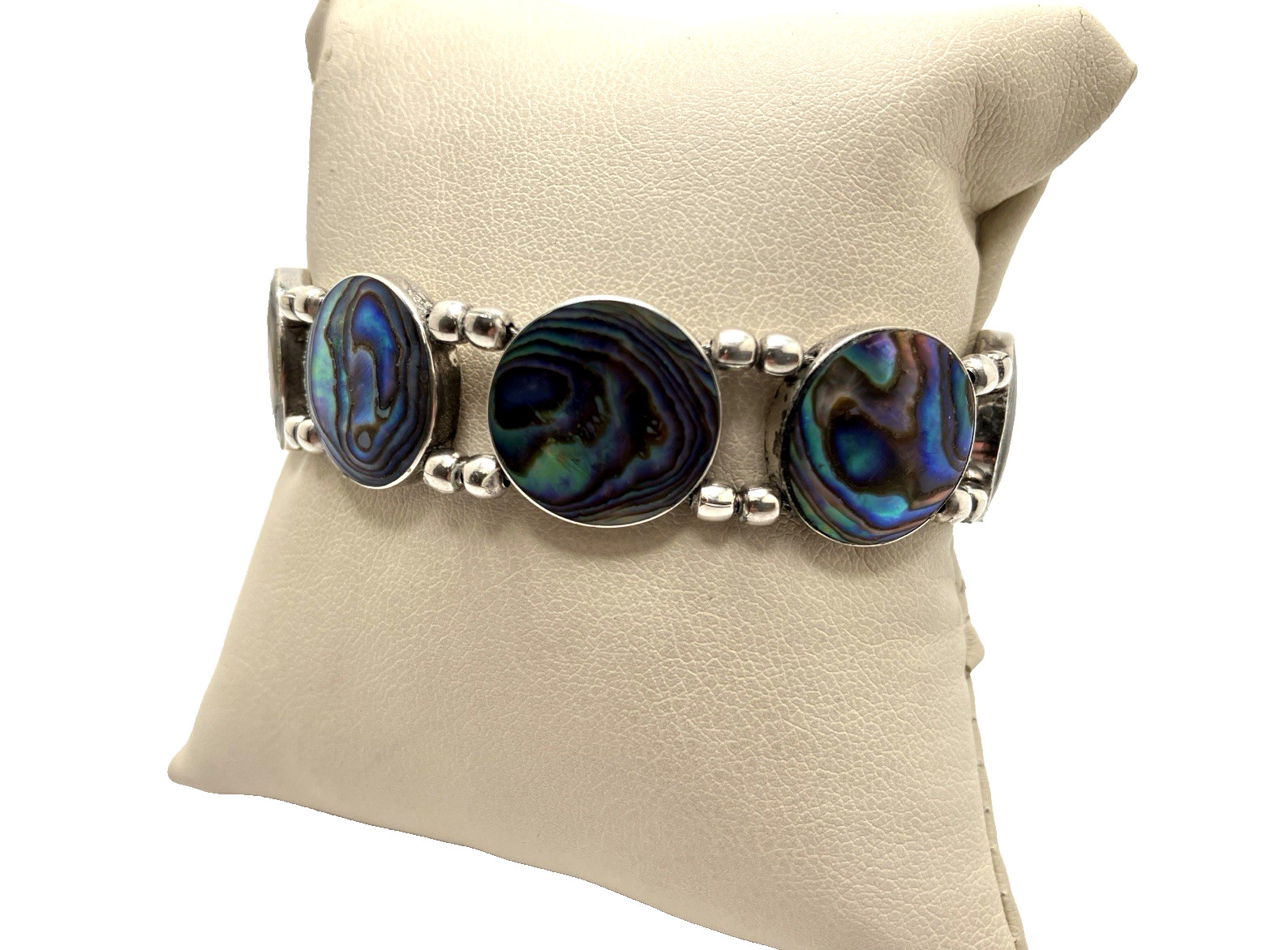 Abalone Shell Panel Link German Silver Bracelet 7… - image 3