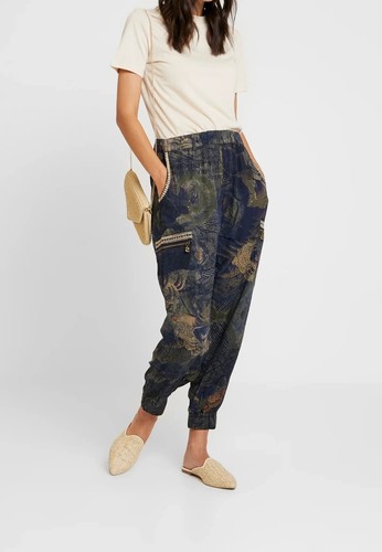 Desigual Women's Harem Pants Cargo Trousers Dark Blue Size M - Picture 2 of 17