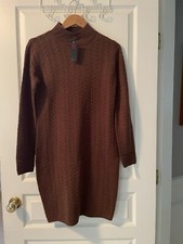 NoBo No Boundaries Brown Sweater Cable Knit Turtle Neck Long Sleeve Dress NWT  L
