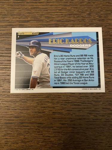 1993 Topps Black Gold #9 Eric Karros LA Dodgers - Picture 2 of 2