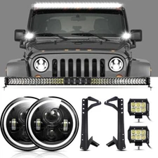 Auxbeam 52" Windshield LED Light Bar & Mount & Headlight For Jeep Wrangler JK