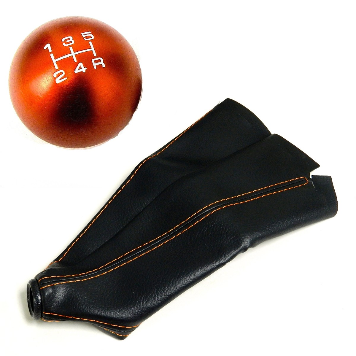 ORANGE ROUND CNC BILLET RACING SHIFT KNOB AND BOOT COMBO FOR MAZDA