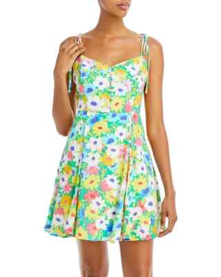 Aqua Womens Retro Floral Print Mini Mini Dress Green S