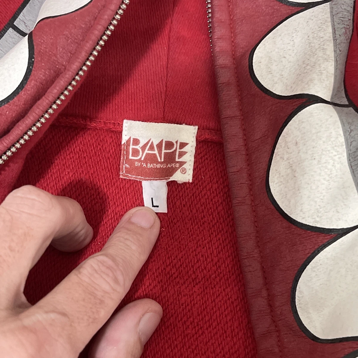 KAWS OriginalFake Chompers Toothed Zip Parker A BATHING APE Bape size L Red
