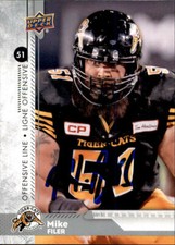 Mike Filer Signed 2018 Upper Deck CFL Football card Hamilton Tiger-Cats