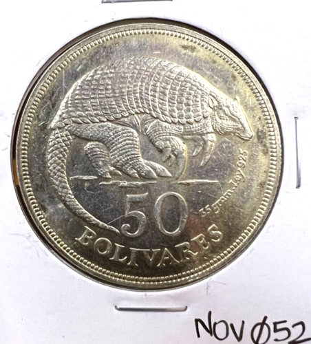 Venezuela 50 Bolivares 1975 WildLife Armadillo Horse AU 925 35Gr Sterling Silver