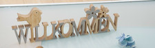 Schriftzug Willkommen  Aufsteller Dekoration Wohnen grau Vogel Blumen