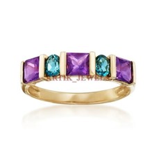Natural Amethyst  Topaz Gemstone with Gold Plated 925 Sterling Silver Ring 3724