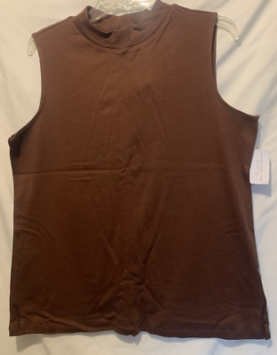Christopher & Banks L Cappuccino Brown Sleeveless Mock Neck Tank Knit Top-NWT