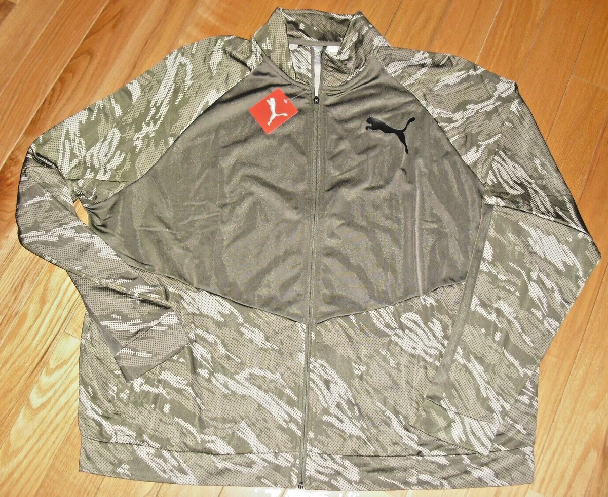 Puma Contrast 2.0 OLIVE GREEN Camo Mock Full Zip Track Jacket Mens