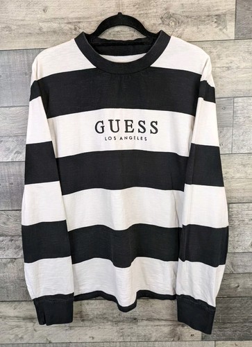 GUESS Originals Los Angles Striped Top Mens Size M Monochrome Embroidered Cotton