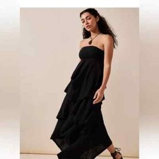 Free People Maxi Dress Womens XS Black Boho Lace Tie Back Seraina