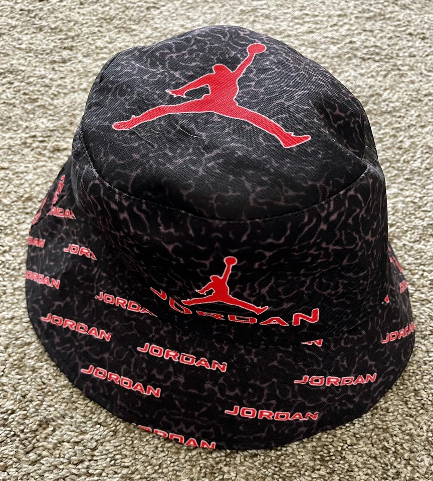 AIR JORDAN Reversible Bucket Hat Black Red Letters Animal Print MICHAEL JORDAN - Image 2 of 4