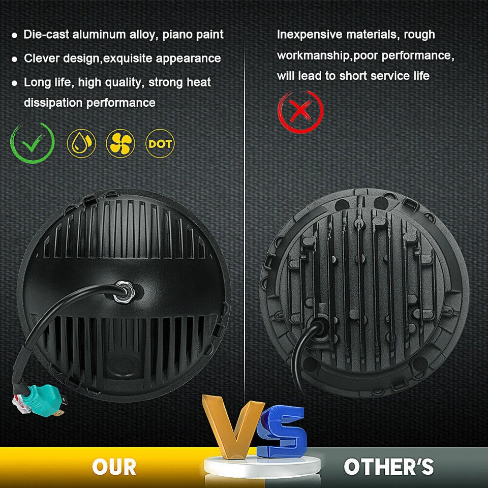 Круглая новейшая светодиодная фара для Jeep Wrangler JK LJ TJ CJ 7 дюймов с герметичным лучом - Изображение 3 из 4