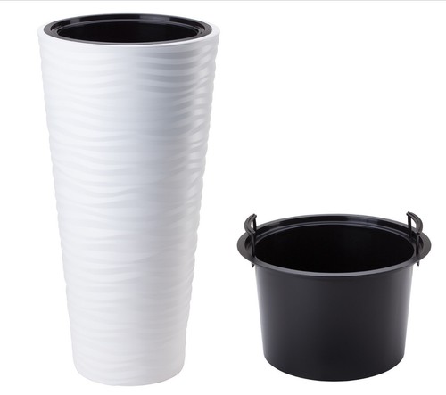 Blumenkübel Slim Rund Welle Pflanzkübel Hoch Blumentopf weiß SET 2: XXL + 3XL - Bild 5 von 7