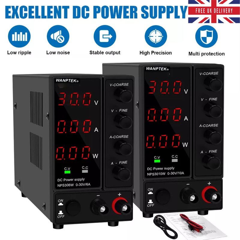Adjustable DC Bench Power Supply 30V 10A/6A LED Precision Lab variable UK Ship
